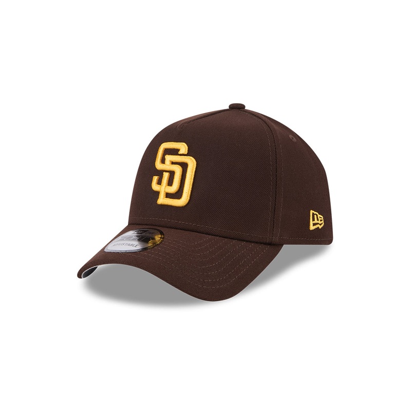 San Diego Padres New Era MLB 9FORTY 940 A-Frame Adjustable Snapback Cap Hat Brown Crown/Visor Yellow Logo