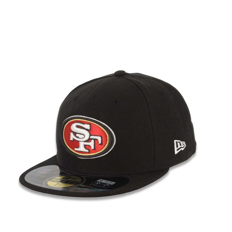 San Francisco 49ers New Era 59FIFTY 5950 Fitted Cap Hat Black Crown/Visor Team Color Logo Super Bowl Side Patch