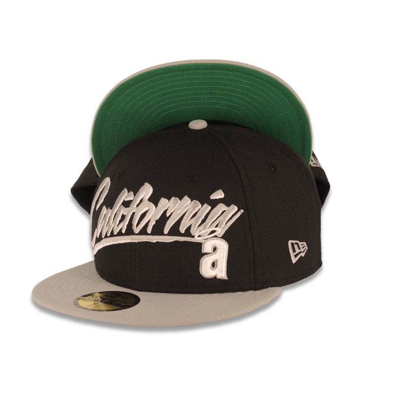 California Anaheim Angels New Era MLB 59FIFTY 5950 Fitted Retro Cap Hat Black Crown Gray Visor Gray/White Logo Green UV