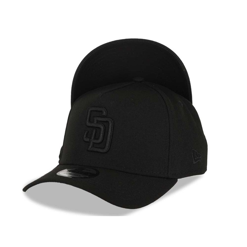 San Diego Padres New Era MLB 9FORTY 940 Adjustable A-Frame Cap Hat Black Crown/Visor Black Logo Black UV