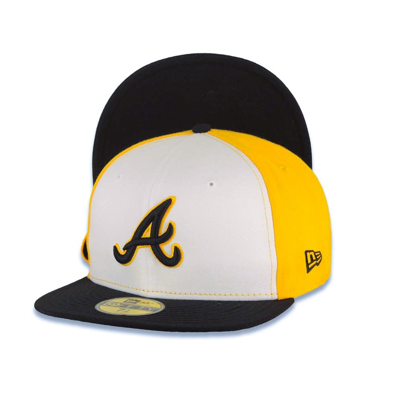 Atlanta Braves New Era MLB 59FIFTY 5950 Fitted Cap Hat White/Yellow Crown Black Visor Black/Yellow Logo