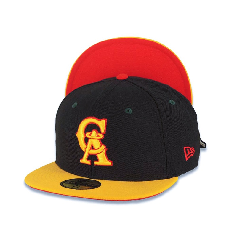 California Angels New Era MLB 59FIFTY 5950 Fitted Cap Hat Black Crown Yellow Visor Yellow/Red Logo Red UV