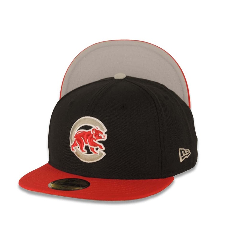 Chicago Cubs New Era MLB 59FIFTY 5950 Fitted Cap Hat Black Crown Red Visor Gray/Red/White Logo