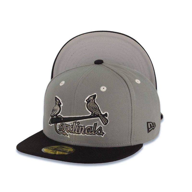 St. Louis Cardinals New Era MLB 59FIFTY 5950 Fitted 2 Birds Cap Hat Gray Crown Black Visor Gray/Black Logo