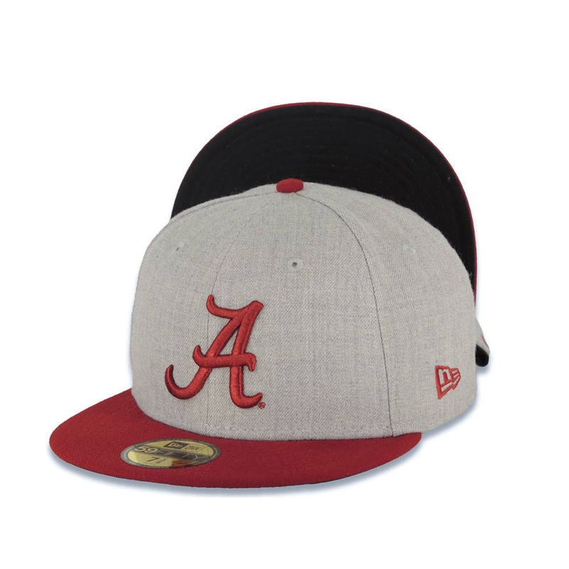 Alabama Crimson Tide New Era NCAA 59FIFTY 5950 Fitted Cap Hat Heather Gray Crown Cardinal Visor Cardinal Logo