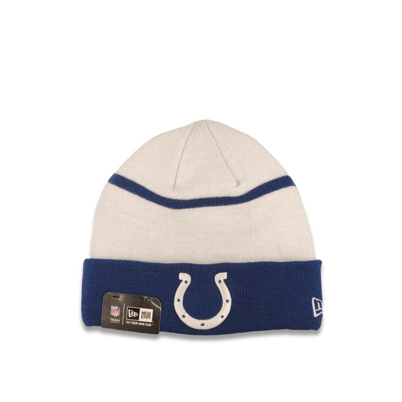 Indianapolis Colts New Era NFL Cuffed Block Knit Beanie Hat White/Royal Blue Crown/Visor White Logo