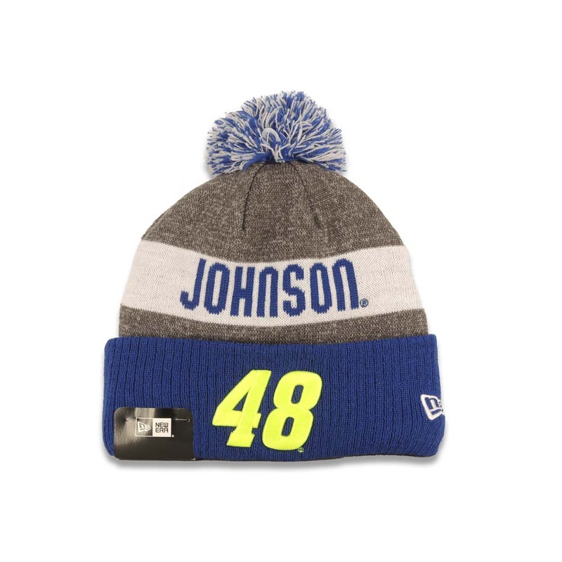 Jimmy Johnson New Era Cuffed Pom Knit Sideline 2016 Hat Gray/Royal Blue/White Crown/Visor Team Neon Green Number #48 Logo