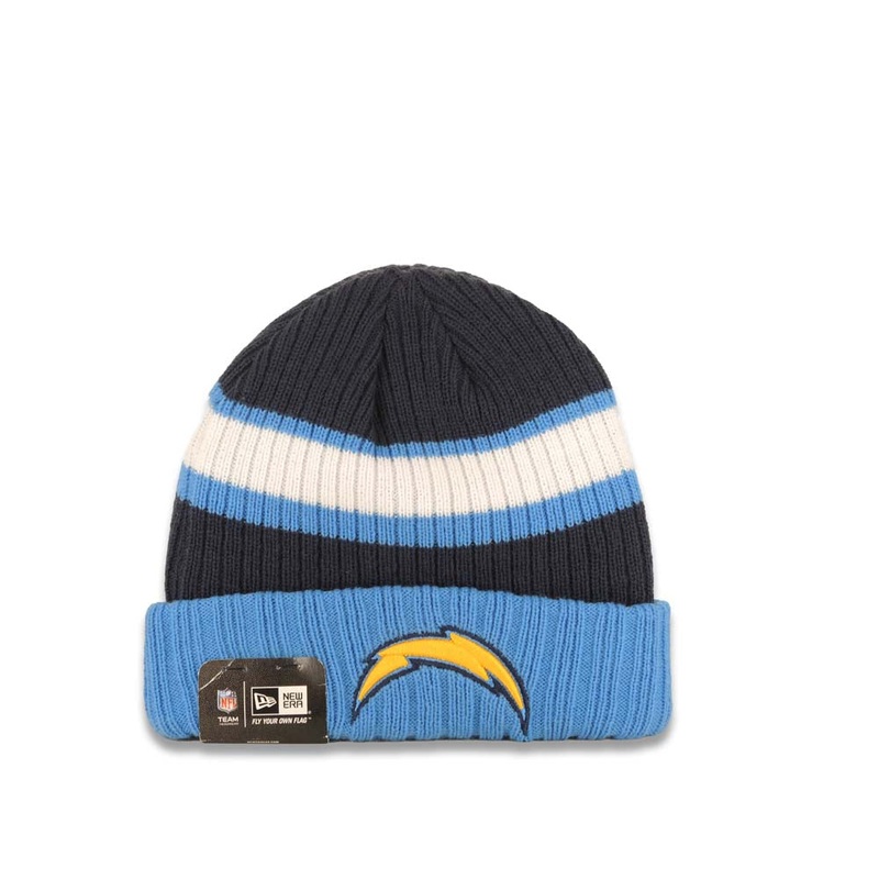 Los Angeles Chargers New Era NFL Cuffed Rib Knit Beanie Hat Navy Blue/Sky Blue/White Crown/Visor Team Color Logo