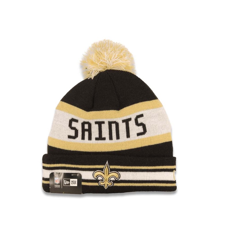 New Orleans Saints New Era NFL Cuffed Pom Jake Beanie/Knit Hat Black/Wheat/White Crown/Visor Team Color Logo