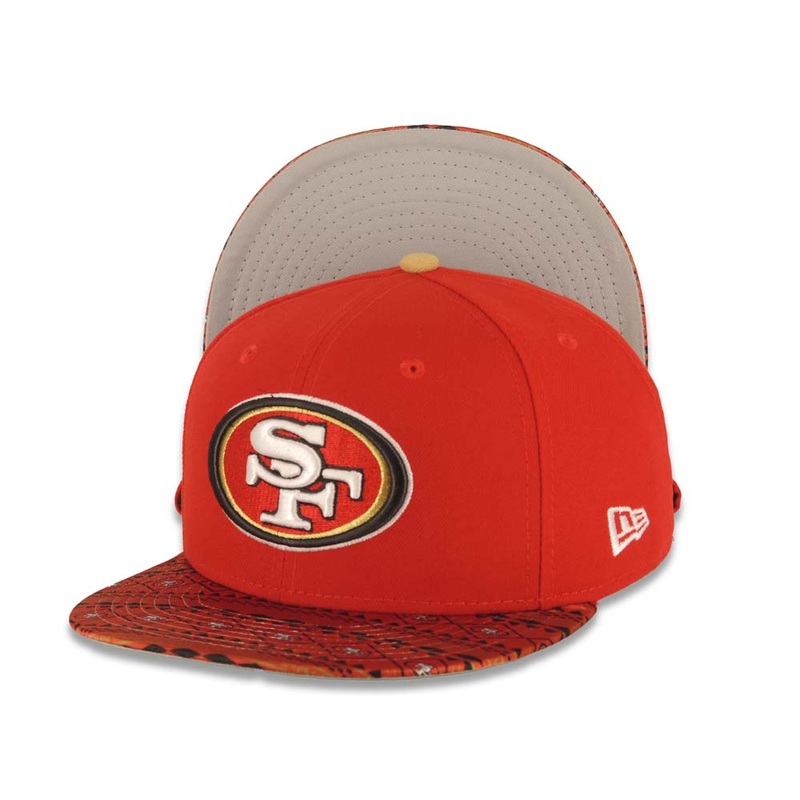 San Francisco New Era NFL 59FIFTY 5950 Fitted Cap Hat Red Crown Red Design Visor Team Color Logo Fair Isle