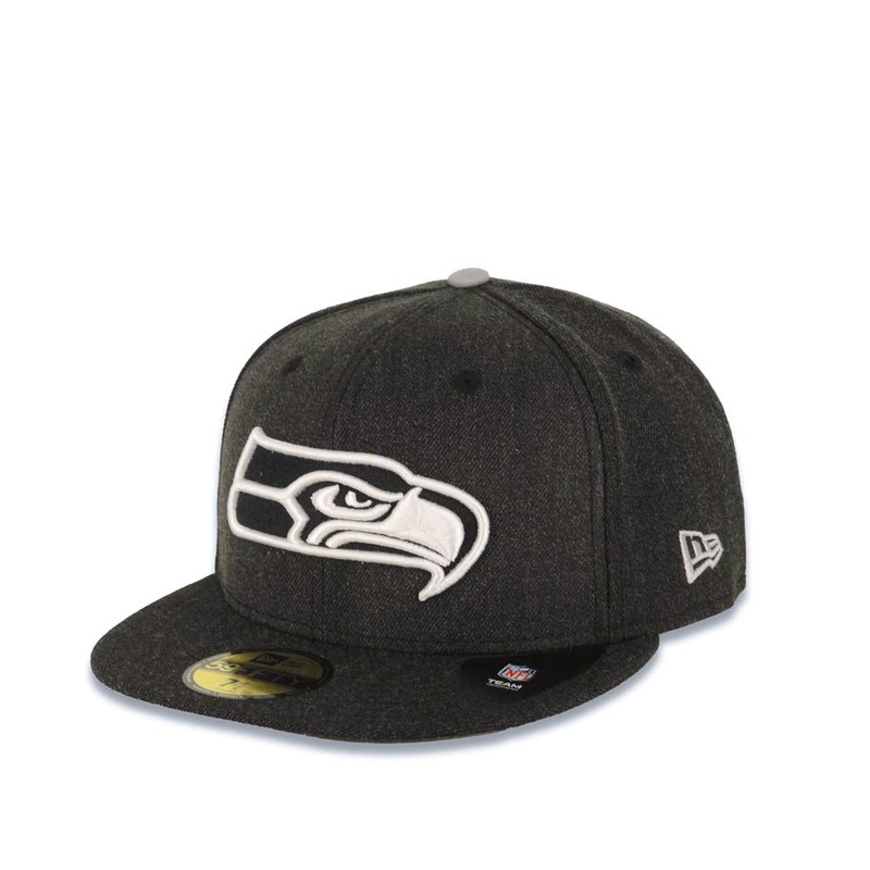 Seattle Seahawks New Era NFL 59FIFTY 5950 Fitted Heather Cap Hat Gray/Black Crown/Visor Black/White Logo