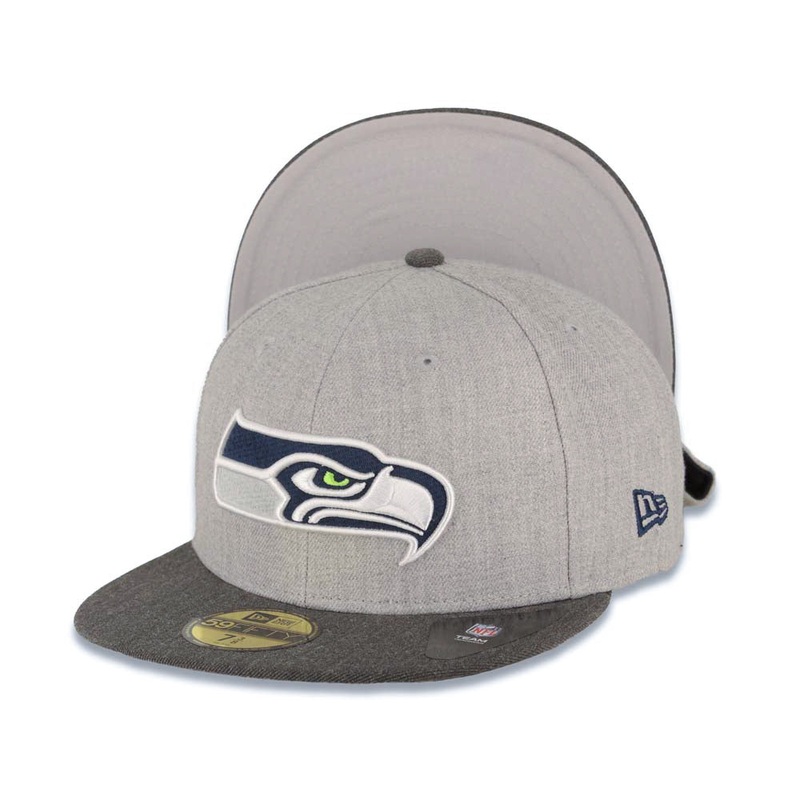 Seattle Seahawks New Era NFL 59FIFTY 5950 Fitted Heather Cap Hat Gray Crown Dark Gray Visor Team Color Logo