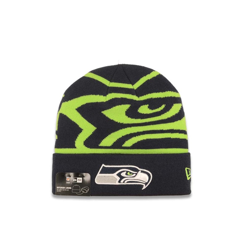 Seattle Seahawks New Era NFL Cuffed Whiz A3 Knit Beanie Hat Green/Black Crown/Visor Team Color Logo