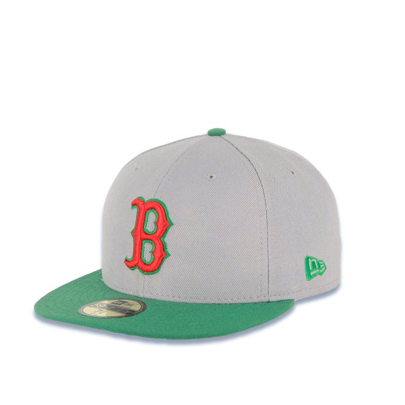 Boston Red Sox New Era MLB 59FIFTY 5950 Fitted Cap Hat Gray Crown Green Visor Red/Green Logo