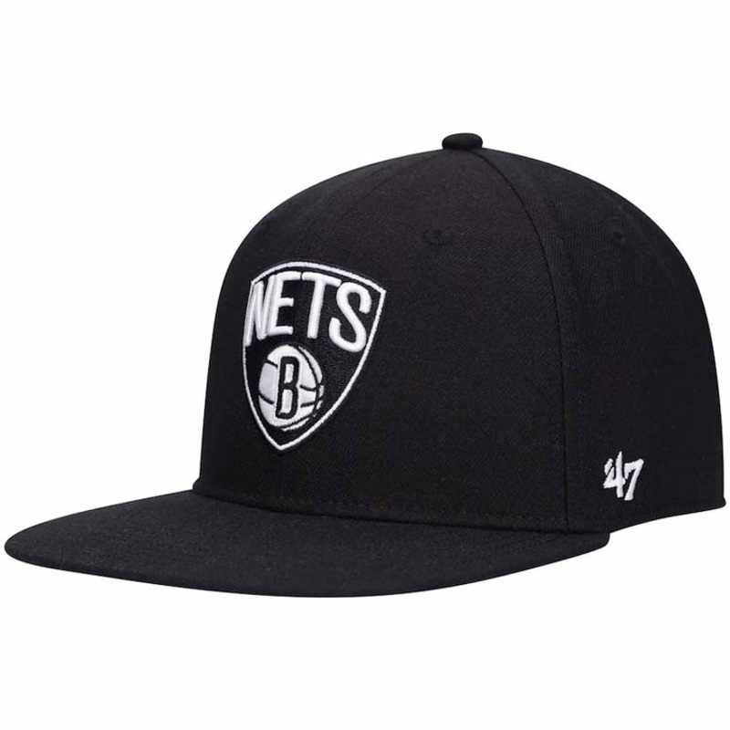 Brooklyn Nets ’47 Brand NBA Snapback Cap Hat Black Crown/Visor Black/White Logo (No Shot)