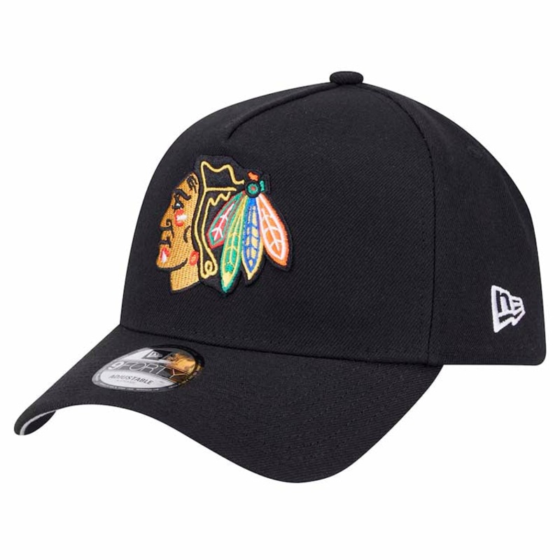 Chicago Blackhawks New Era NHL 9FORTY 940 Adjustable A-Frame Cap Hat Black Crown/Visor Team Color Logo