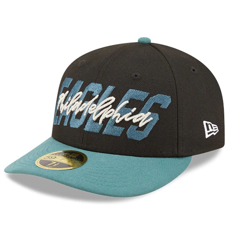 New Era Philadelphia Eagles  Black/Midnight Green 2022 NFL Draft Low Profile 59FIFTY Fitted Hat