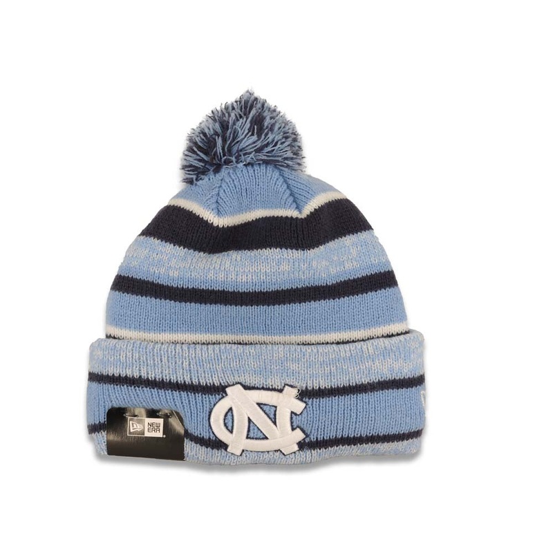 North Carolina Tar Heels New Era NCAA Cuffed Pom Sideline Beanie/Knit Hat Sky Blue/Light Navy Blue Crown/Visor Team Color Logo