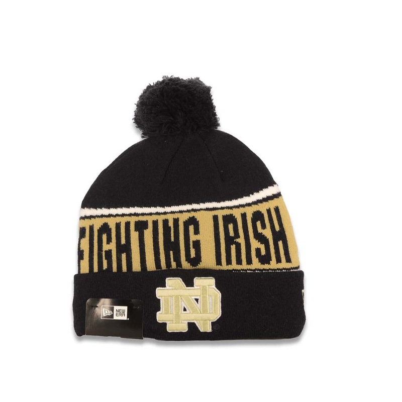 Notre Dame Fighting Irish New Era Cuffed Pom Chant Beanie/Knit Hat Navy Blue/Wheat Crown/Visor Team Color Logo