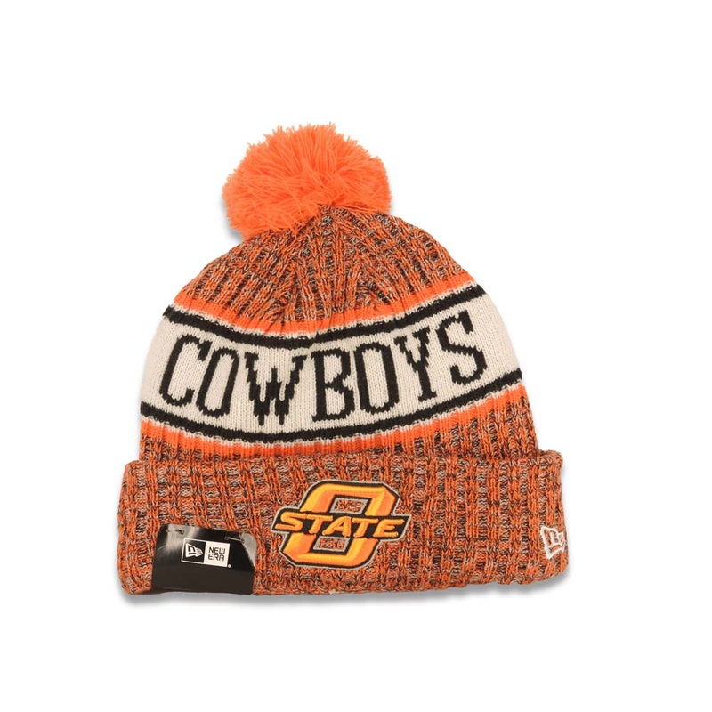 Oklahoma State Cowboys New Era NCAA Cuffed Pom Side Line Beanie/Knit Hat Orange/White/Black Crown/Visor Team Color Logo