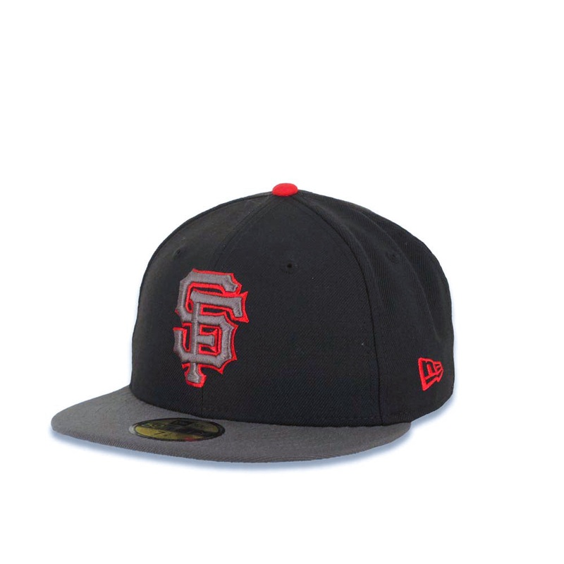 San Francisco Giants New Era MLB 59FIFTY 5950 Fitted Cap Hat Black Crown Dark Gray Visor Dark Gray/Red Logo