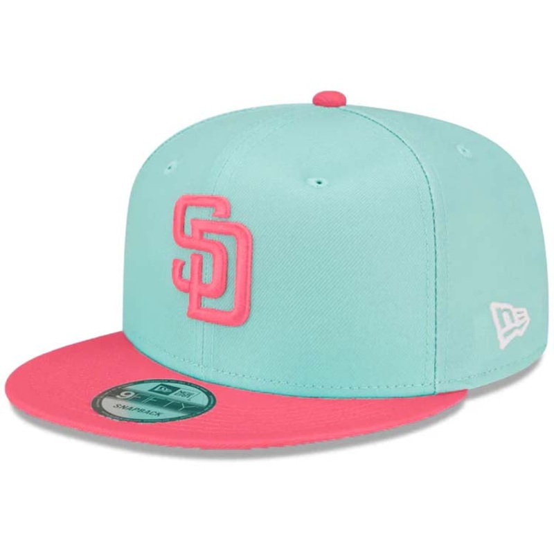 (City Connect) San Diego Padres New Era MLB 9FIFTY 950 Snapback Cap Hat Teal Crown Magenta Visor Magenta Logo