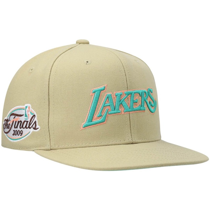 Mitchell & Ness Los Angeles Lakers Khaki 2009 NBA Finals Hardwood Classics Malibu Sunrise Fitted Hat