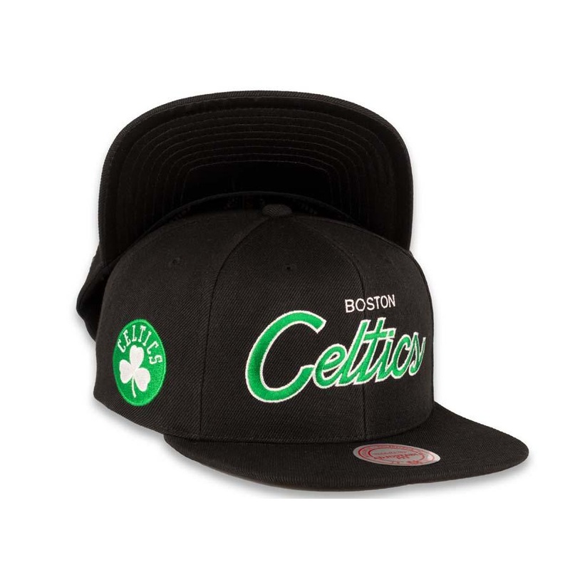 Boston Celtics Mitchell & Ness Snapback Black Crown Script Logo Sports Specialty Satin UV