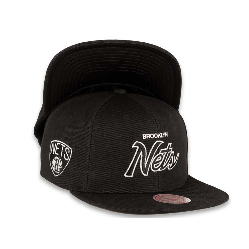 Brooklyn Nets Mitchell & Ness Snapback Black Crown Script Logo Sports Specialty Satin UV