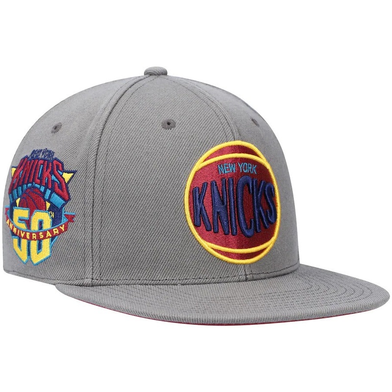 Mitchell & Ness New York Knicks Charcoal Hardwood Classics Carbon Cabernet 50th Anniversary Fitted Hat