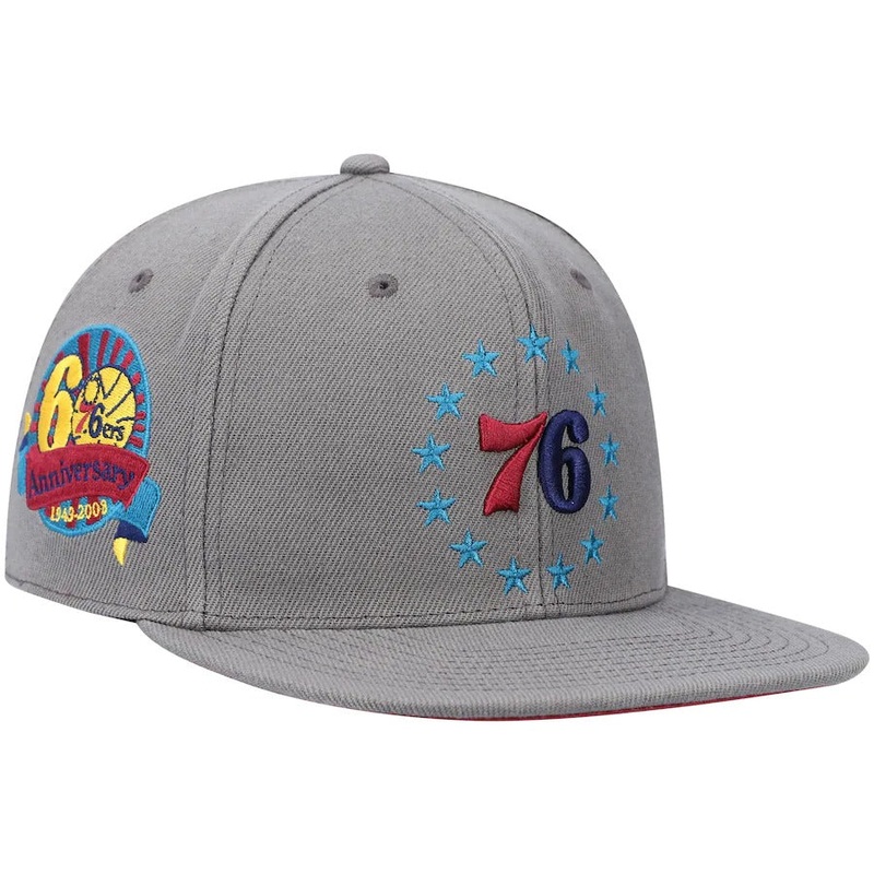 Mitchell & Ness Philadelphia 76ers Charcoal Hardwood Classics Carbon Cabernet 60th Anniversary Fitted Hat