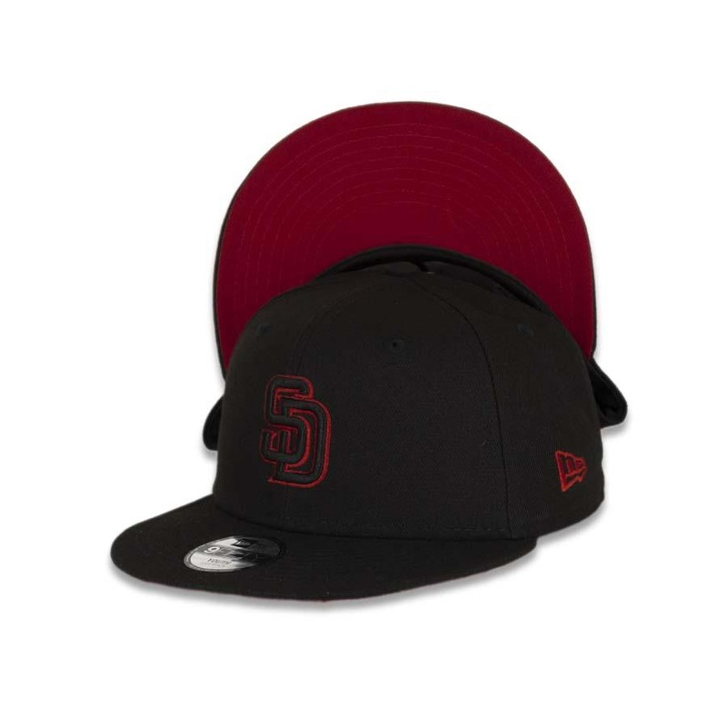 (Youth) San Diego Padres New Era MLB 9Fifty 950 Kid Snapback Cap Hat Black Crown/Visor Black/Red Logo