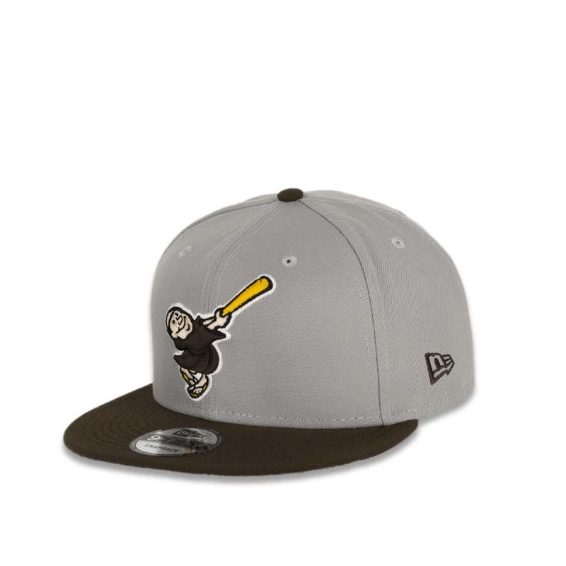 San Diego Padres New Era MLB 9Fifty 950 Snapback Cap Hat Gray Crown Brown Visor Brown/Gold/White Friar Logo