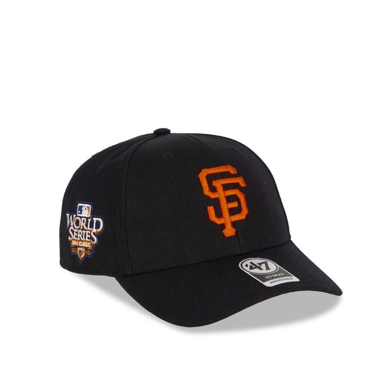 San Francisco Giants ’47 Brand MLB MVP Adjustable Snapback Closure Cap Hat Team Color Black Crown/Visor Orange Logo 2010 World Series Side Patch