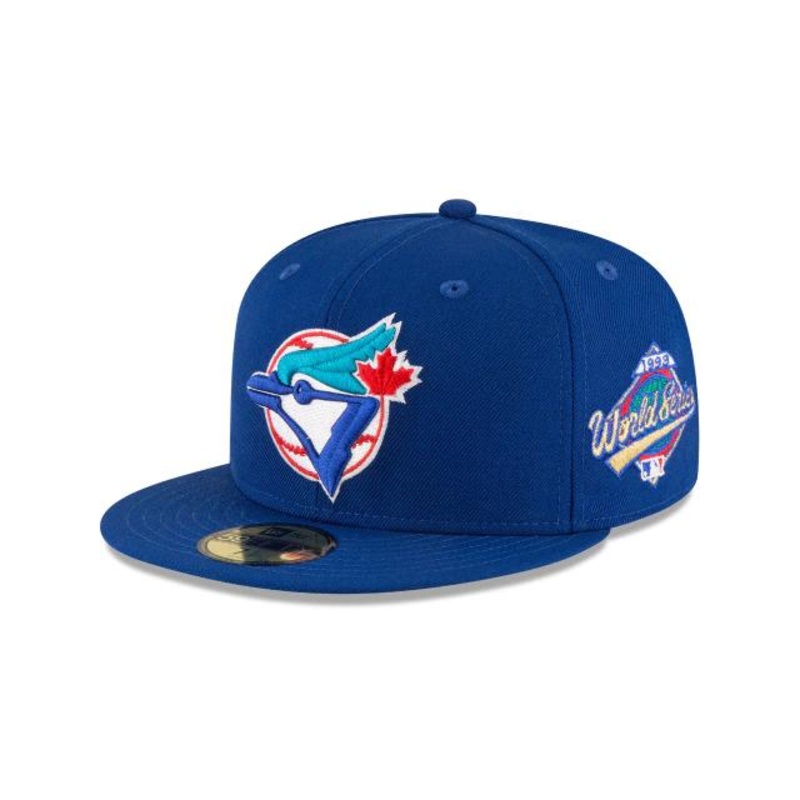 Toronto Blue Jays New Era MLB 59Fifty 5950 Fitted Cap Hat Team Color Royal Blue Crown/Visor Team Color Logo 1993 World Series Side Patch Green UV