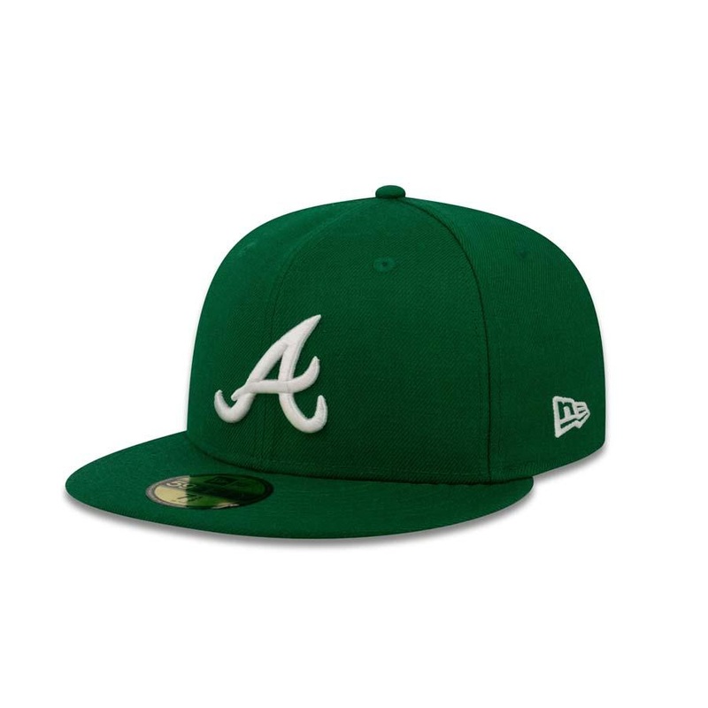 Atlanta Braves New Era MLB 59Fifty 5950 Fitted Cap Hat Green Crown/Visor White Logo