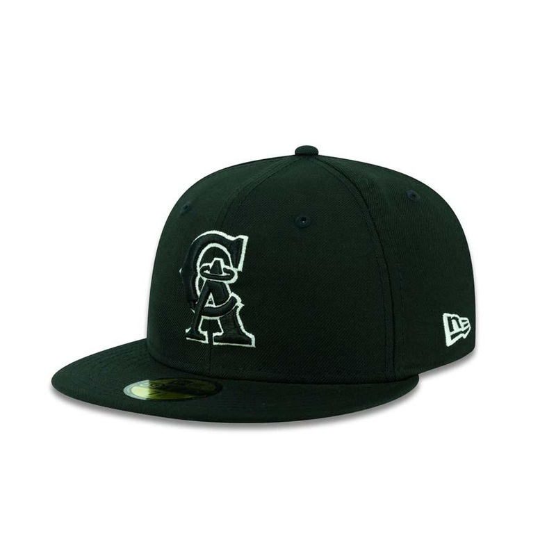 California Angels New Era MLB 59Fifty 5950 Fitted Cap Hat Black Crown/Visor Black/White Retro Logo