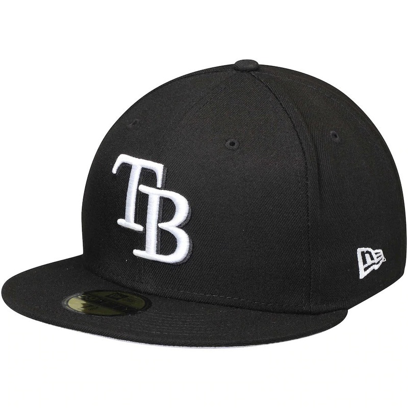 Tampa Bay Rays New Era MLB 59FIFTY 5950 Fitted Cap Hat Black Crown/Visor White Logo
