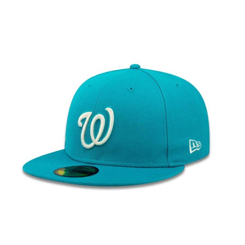 Washington Nationals New Era MLB 59FIFTY 5950 Fitted Cap Hat Blue Crown/Visor Blue Logo