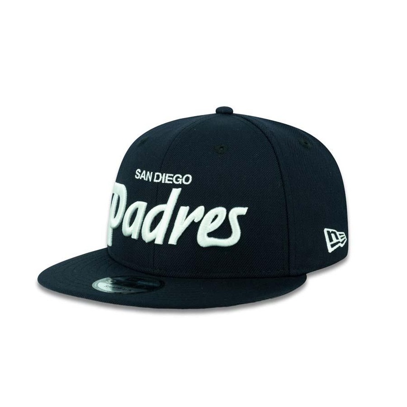 San Diego Padres New Era MLB 9FIFTY 950 Snapback Cap Hat Navy Crown/Visor White Text Logo
