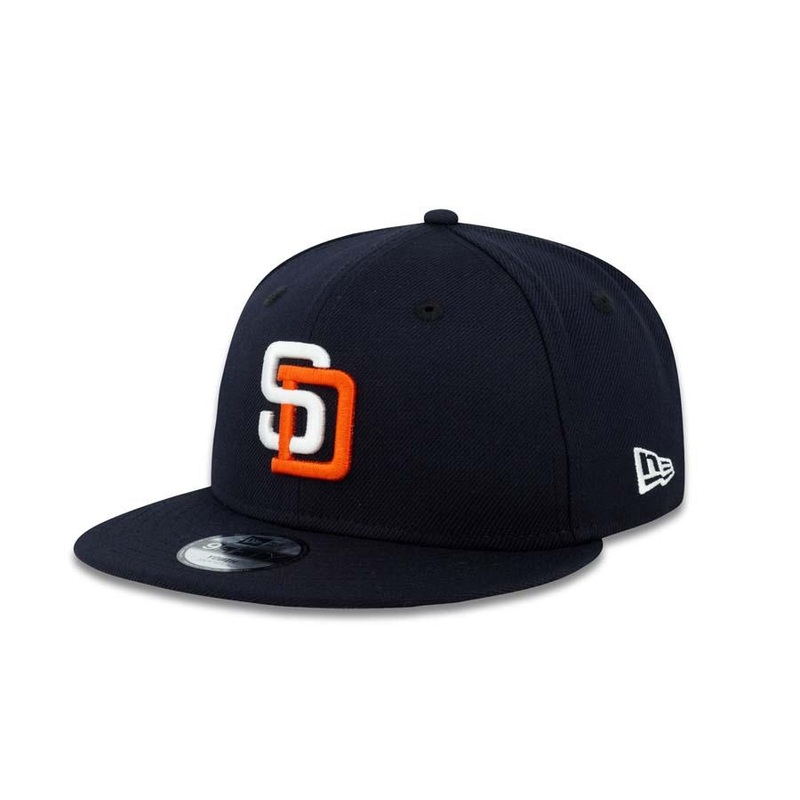 (Youth) San Diego Padres New Era MLB 9FIFTY 950 Kid Snapback Cap Hat Navy Crown/Visor White/Orange Logo (Tony Gwynn Era)