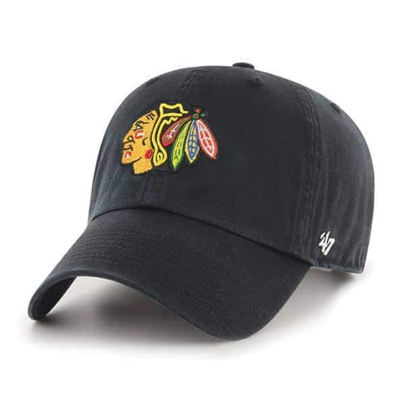 Chicago Blackhawks ’47 Brand NHL Clean Up Adjustable Cap Hat Black Crown/Visor Team Color Logo