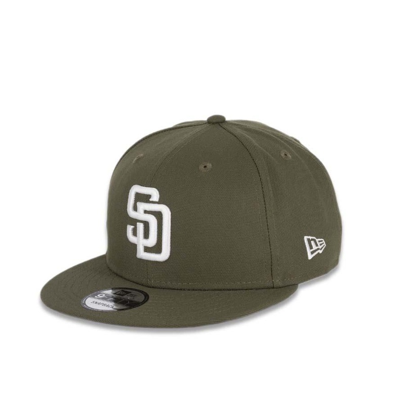San Diego Padres New Era MLB 9FIFTY 950 Snapback Cap Hat Olive Green Crown/Visor White Logo