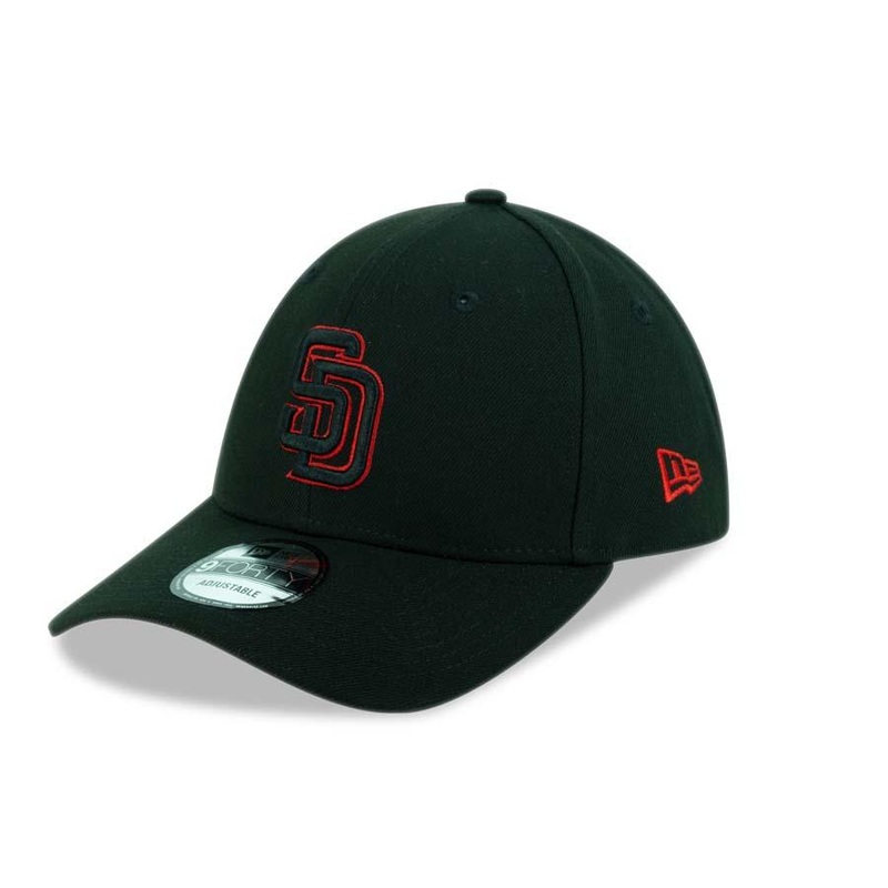 San Diego Padres New Era MLB 9FORTY 940 Adjustable Cap Hat Black Crown/Visor Black/Red Logo