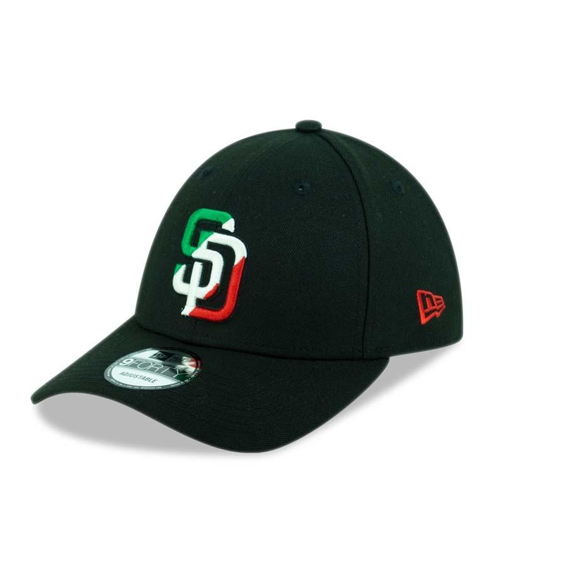 San Diego Padres New Era MLB 9FORTY 940 Adjustable Cap Hat Black Crown/Visor Green/White/Red Diagonal Logo