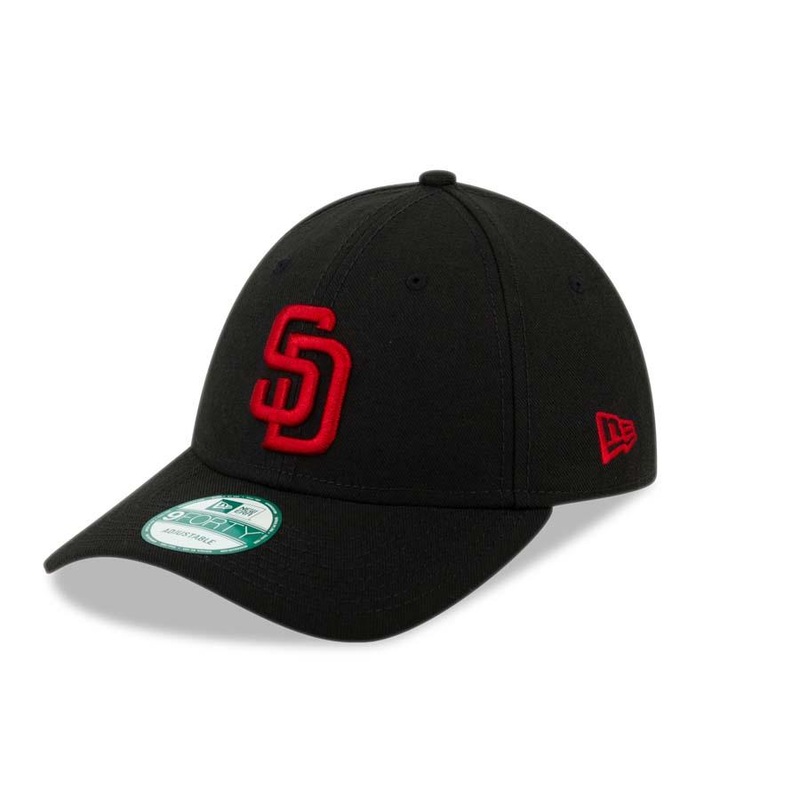 San Diego Padres New Era MLB 9FORTY 940 Adjustable Cap Hat Black Crown/Visor Red Logo