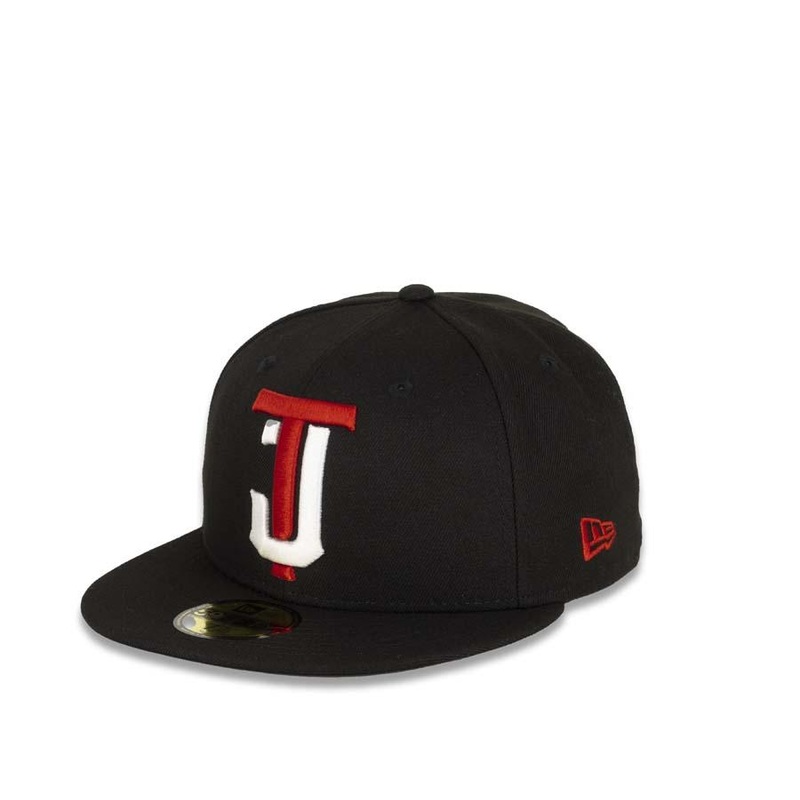 Tijuana Toros New Era LMB 59FIFTY 5950 Fitted Cap Team Color Hat Black Crown/Visor Red/White “TJ” Logo