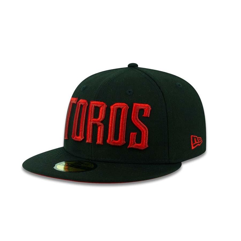 Toros de Tijuana New Era LMB 59FIFTY 5950 Fitted Cap Hat Black Crown/Visor Red “TOROS” Logo
