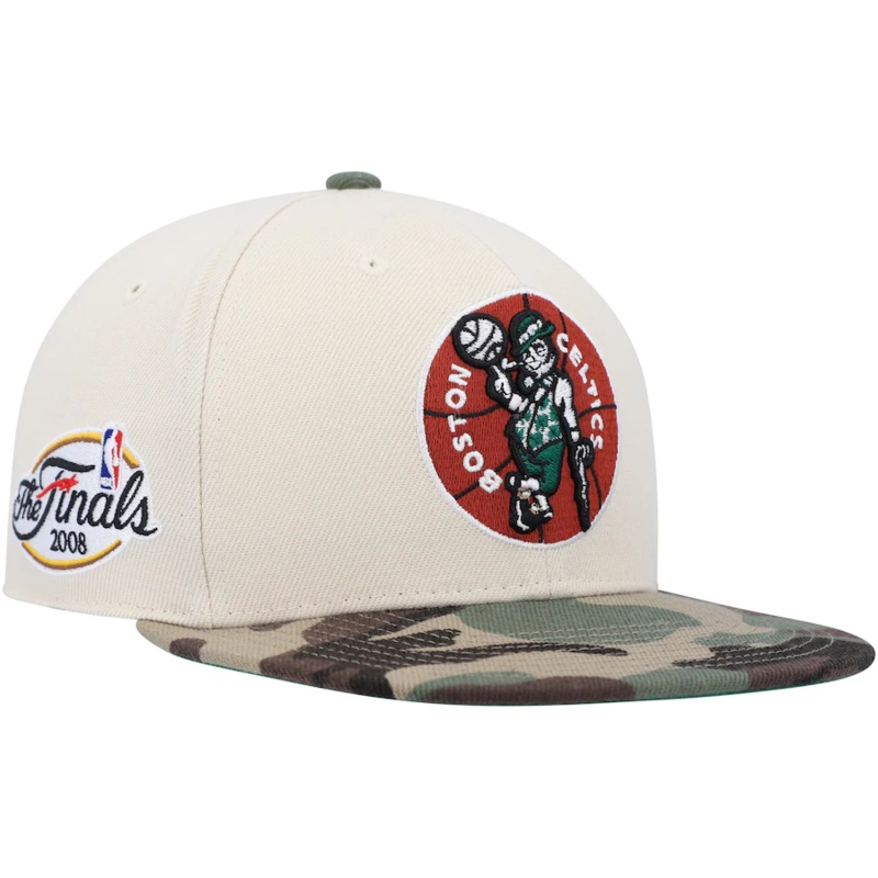 Mitchell & Ness Boston Celtics Cream/Camo Hardwood Classics 2008 NBA Finals Off White Camo Fitted Hat