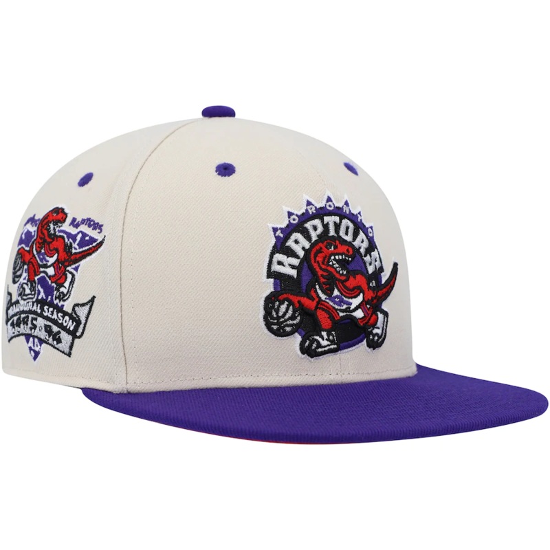 Mitchell & Ness Toronto Raptors Cream 1995-96 A.D. Inaugural Season Hardwood Classics Fitted Hat Hardwood Classics Fitted Hat